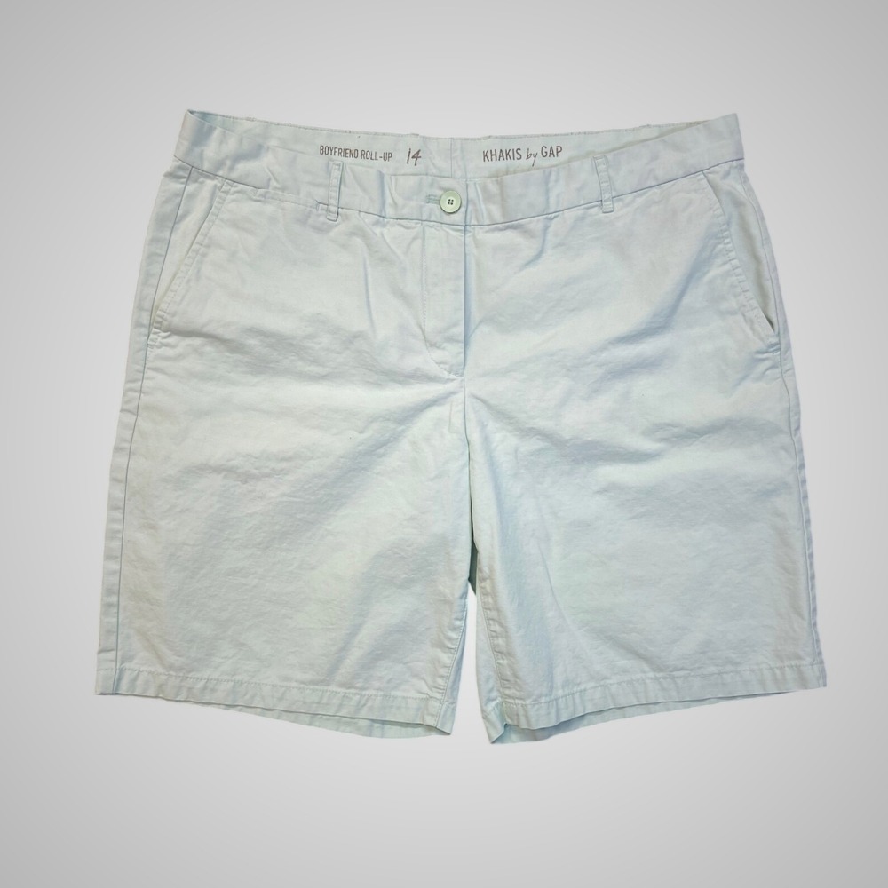 Gap Khakis Boyfriend Roll-Up Mint Green Cotton Shorts Womens 14 331226-35